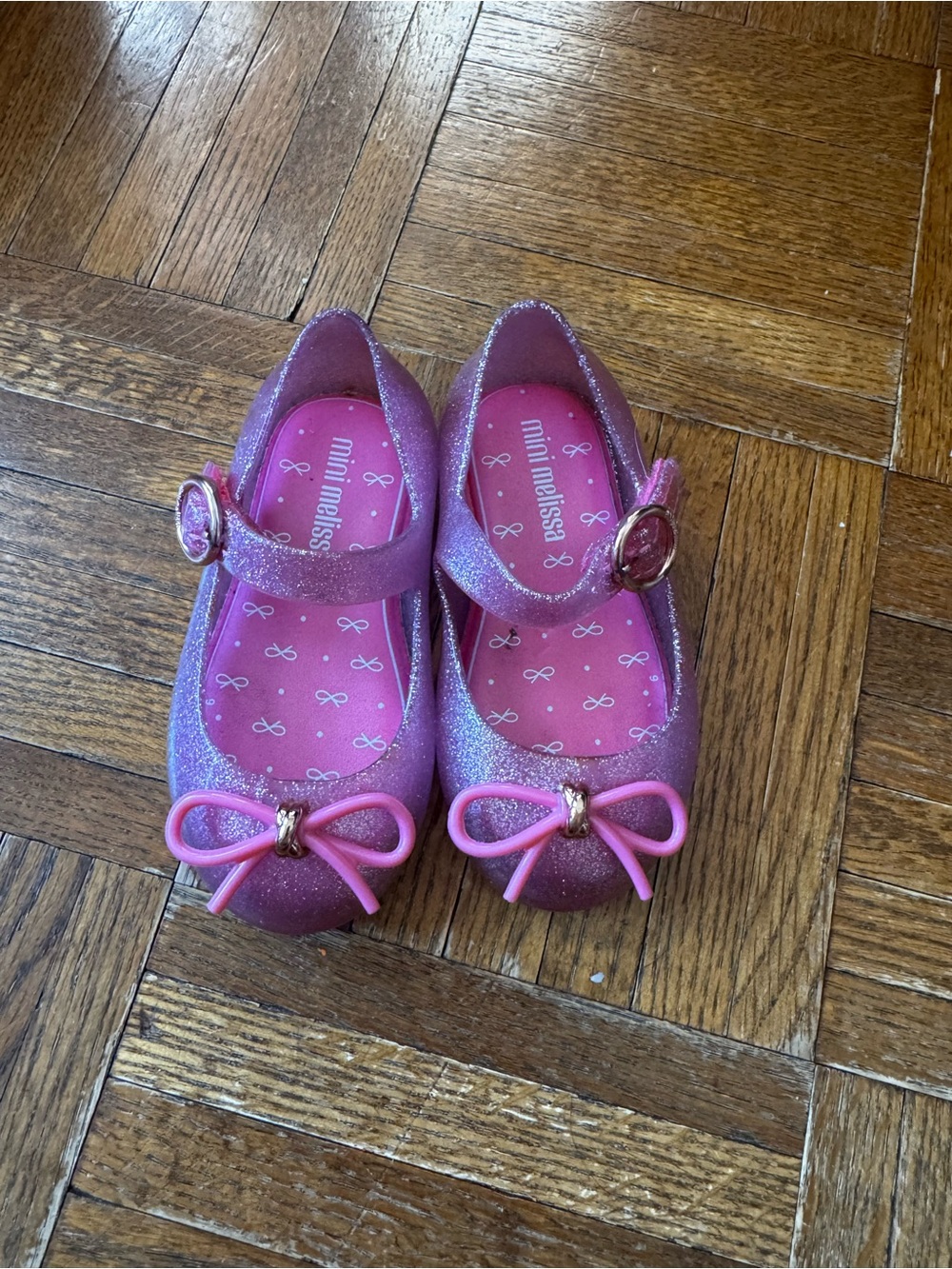 Mini Melissa Glitter Pink Mary Jane Shoes with Bow